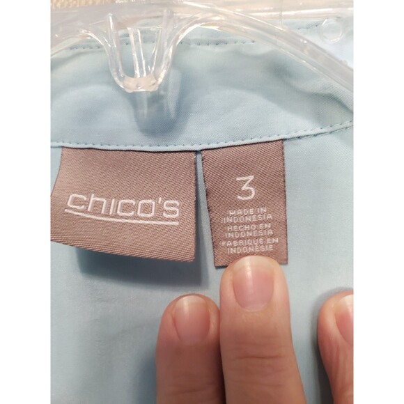 Chico's Blue Silky Chic Sophia Roll-Tab Sleeve Button-Up Shirt Size 3 (XL) - Picture 3 of 7